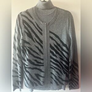 Jones NY Silver Metallic (med) Sweater w/a Joseph A Metallic (L) Turtleneck.